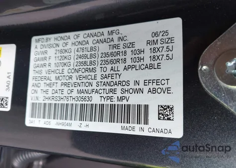 2026 Honda Cr-V Ex-L 2Wd из США, поврежденный, VIN 2HKRS3H76TH305630